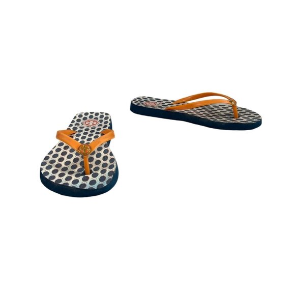 Tory Burch Women's White And Blue Sandals with Iconic Logo Sz S - Picture 2 of 8